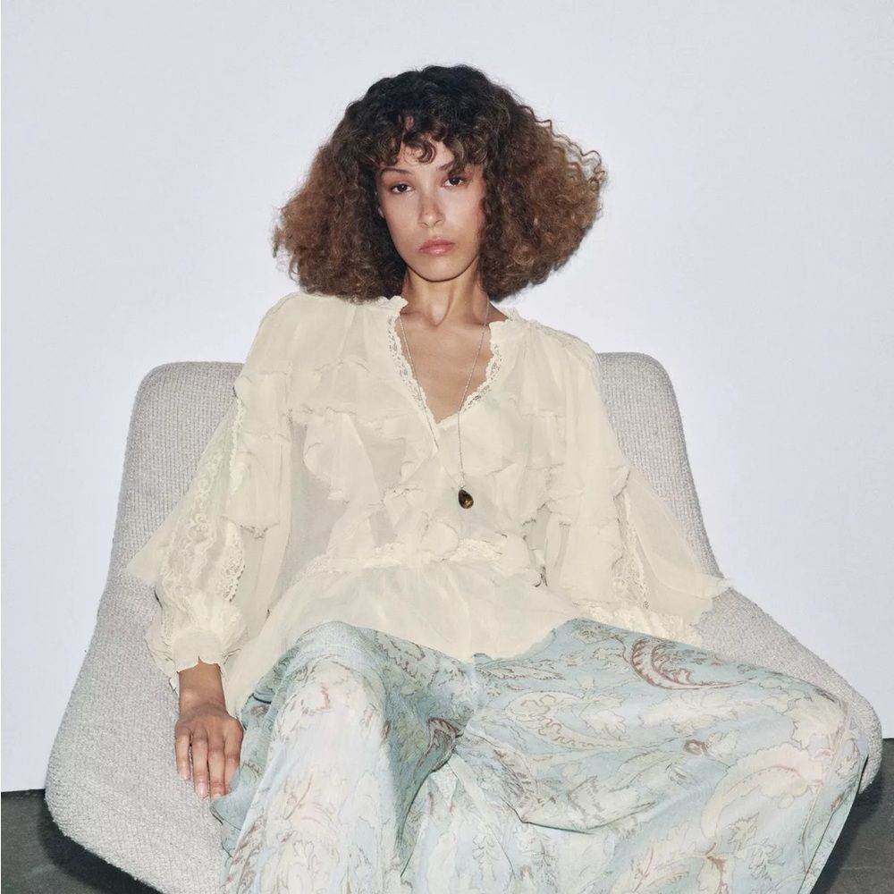 ZARA ZW COLLECTION LACE RUFFLE BLOUSE - Picture 5 of 11